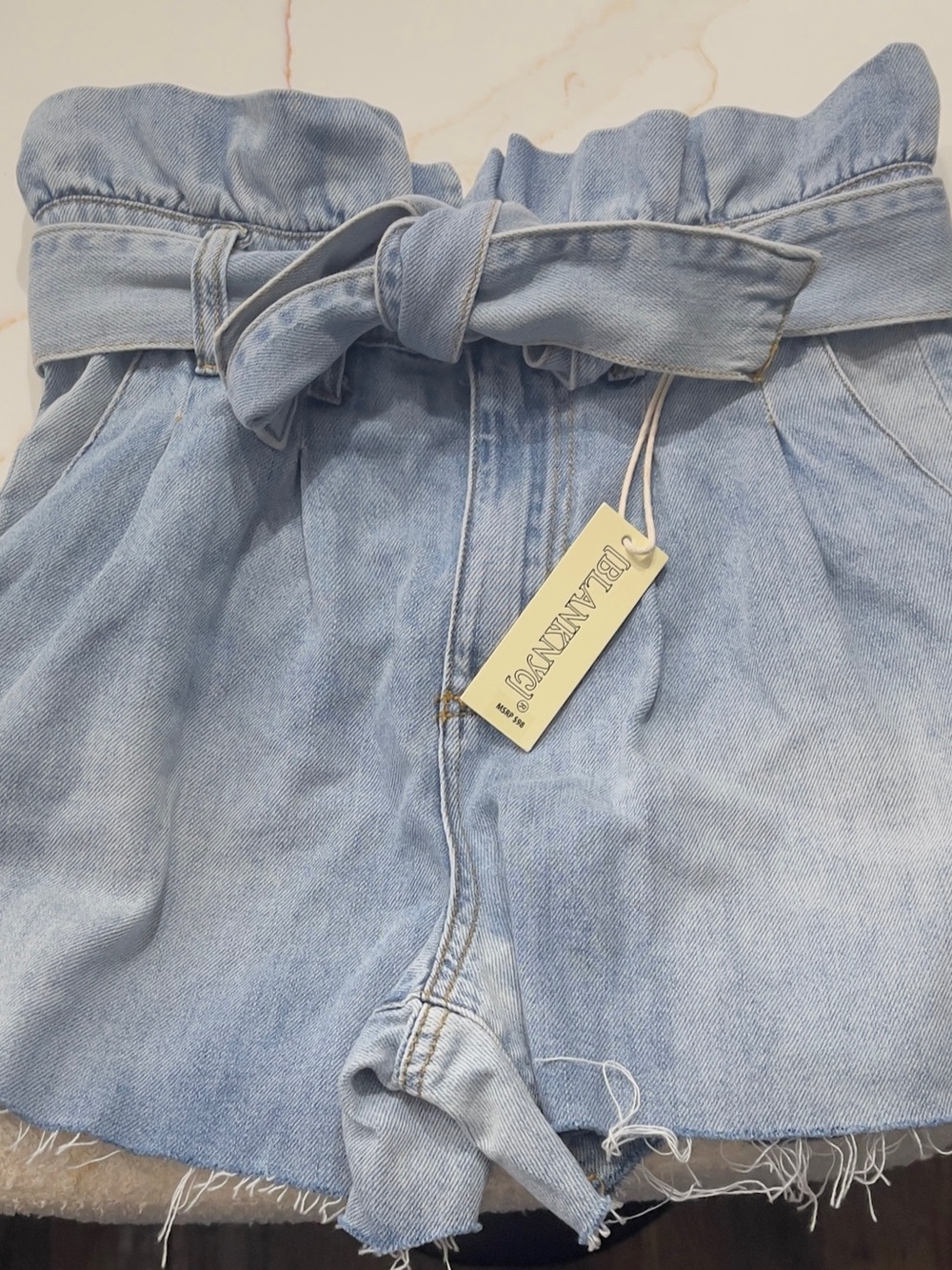 Blank NYC Light Blue Paperbag Waist Denim Shorts